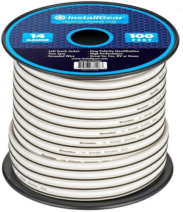 Main image of InstallGear Speaker Cable - 14 Gauge AWG (100ft - White) - White Speakers Wire Cable - Speaker Wire for Outdoor, Automotive, and Marine