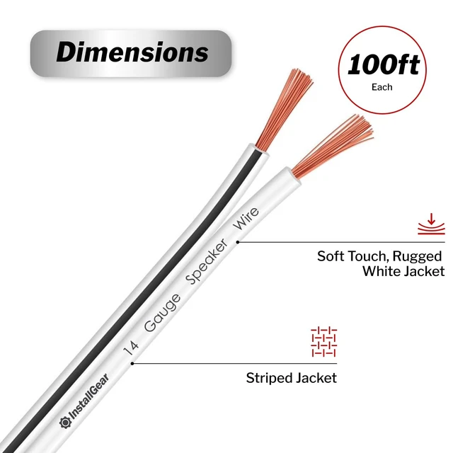 Alt view image 3 of 5 - InstallGear Speaker Cable - 14 Gauge AWG (100ft - White) - White Speakers Wire Cable - Speaker Wire for Outdoor, Automotive, and Marine