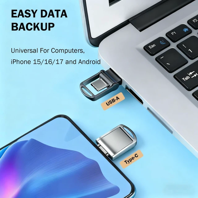 Alt view image 3 of 5 - Mini USB Flash Drive 16GB x 5-Pack, USB C & USB A Dual Drive Memory Stick, Thumb Drive with Rotatable Cover, External Storage USB Drive for iPhone 17/16/15, Android, Computers, iPad and More