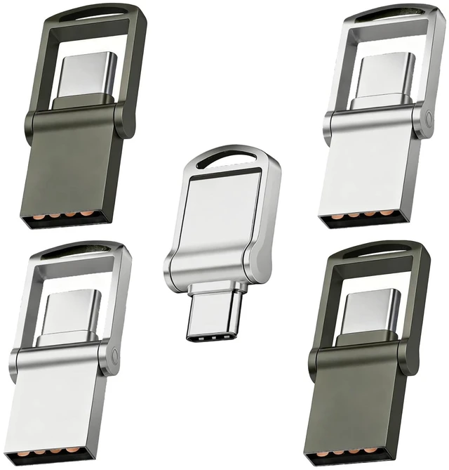 Main image of Mini USB Flash Drive 16GB x 5-Pack, USB C & USB A Dual Drive Memory Stick, Thumb Drive with Rotatable Cover, External Storage USB Drive for iPhone 17/16/15, Android, Computers, iPad and More