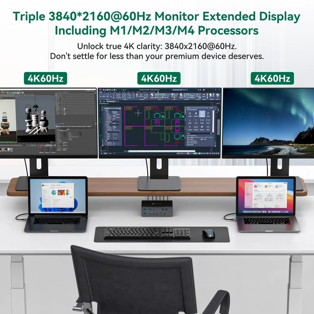 Alt view image 3 of 5 - Thunderbolt 4 KVM Switch Docking Station for 3 Monitors 2 laptops/Macbooks