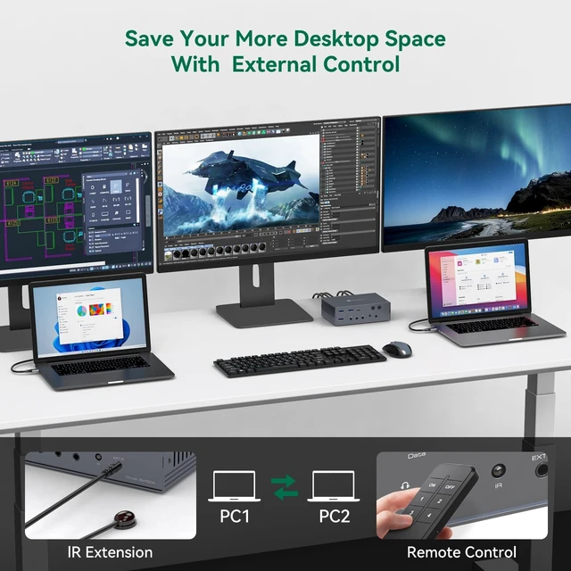 Alt view image 5 of 5 - Thunderbolt 4 KVM Switch Docking Station for 3 Monitors 2 laptops/Macbooks