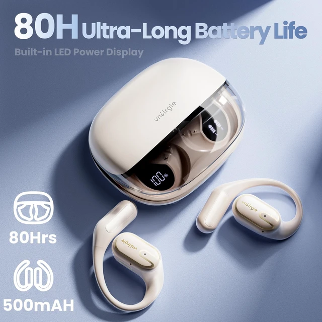 Alt view image 3 of 5 - Open Ear Headphones Earbuds Wireless - 5.4 Bluetooth Ear Buds with LED Digital Display IPX7 Waterproof, Wireless Headphones Touch Control Air Conduction Stereo Sound with 18.2mm Drivers