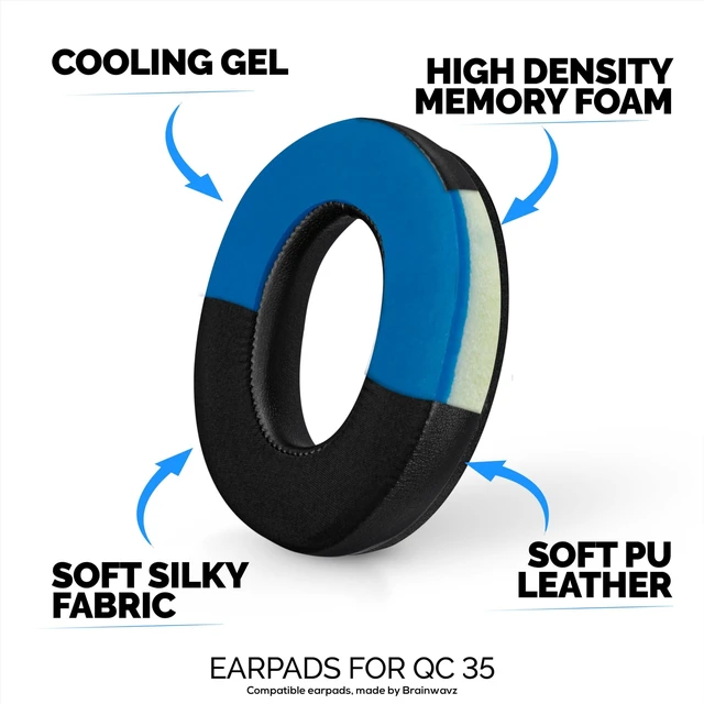 Alt view image 3 of 5 - Hybrid Replacement Earpads for Bose QuietComfort 25 (QC25) Wireless Headphones, Soft Gel, Breathable Fabric w/PU Leather & Memory Foam, Extra Comfort, Easy Install, By Brainwavz (Black)