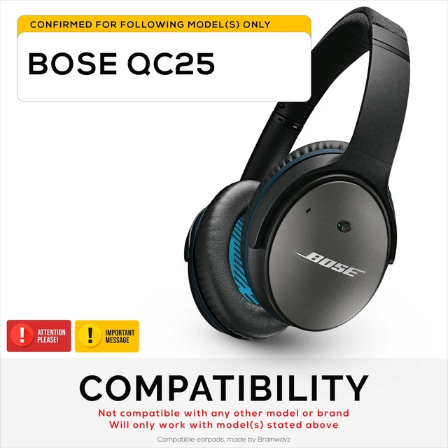 Alt view image 2 of 5 - Hybrid Replacement Earpads for Bose QuietComfort 25 (QC25) Wireless Headphones, Soft Gel, Breathable Fabric w/PU Leather & Memory Foam, Extra Comfort, Easy Install, By Brainwavz (Black)