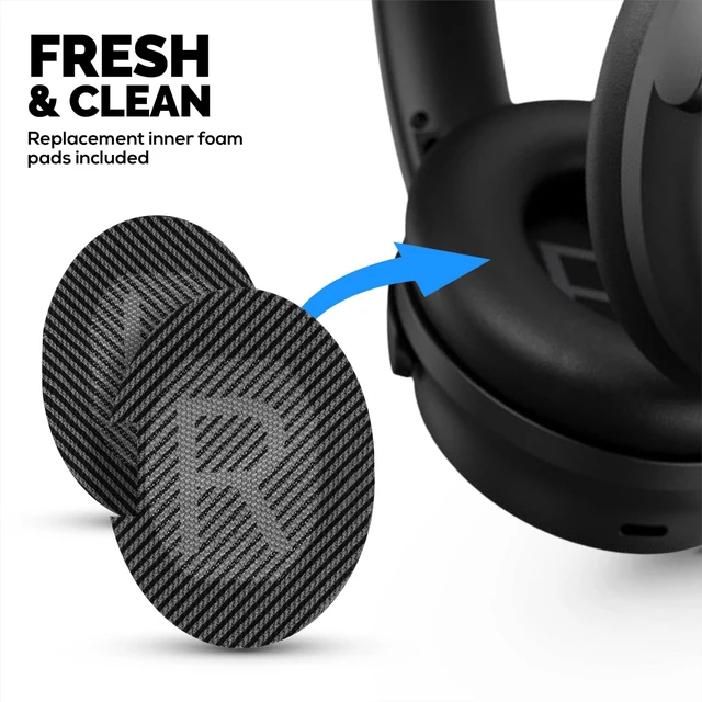 Alt view image 5 of 5 - Hybrid Replacement Earpads for Bose QuietComfort 25 (QC25) Wireless Headphones, Soft Gel, Breathable Fabric w/PU Leather & Memory Foam, Extra Comfort, Easy Install, By Brainwavz (Black)