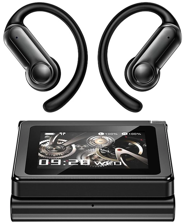 Main image of JKNKCO NE80 Open Ear Headphones, Wireless Bluetooth 6.0 Earbuds with Full-Color Smart Screen Charging Case, IPX5 Adjustable Elastic Earhooks, DRC Dynamic Bass, Dual-Mic Noise Canceling