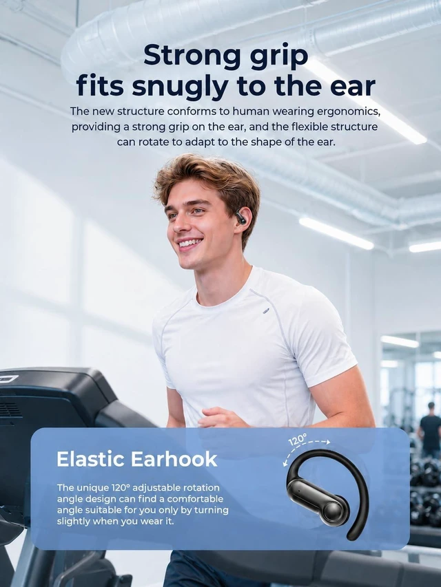 Alt view image 4 of 5 - JKNKCO NE80 Open Ear Headphones, Wireless Bluetooth 6.0 Earbuds with Full-Color Smart Screen Charging Case, IPX5 Adjustable Elastic Earhooks, DRC Dynamic Bass, Dual-Mic Noise Canceling