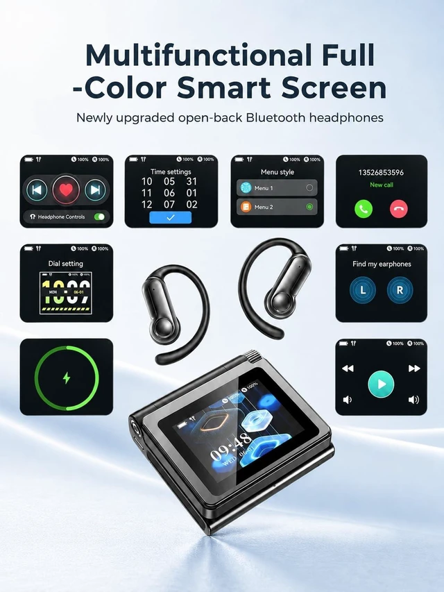 Alt view image 5 of 5 - JKNKCO NE80 Open Ear Headphones, Wireless Bluetooth 6.0 Earbuds with Full-Color Smart Screen Charging Case, IPX5 Adjustable Elastic Earhooks, DRC Dynamic Bass, Dual-Mic Noise Canceling