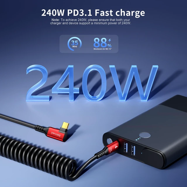 Alt view image 2 of 5 - USB C Right Angle Thunderbolt 4 Coiled Cable 3.3FT 2Pack Compatible, 8K@60Hz, 4K@144Hz, 40Gbps, 240W for iPhone 18/17/16/15, Mac mini M4/6, M5 Pro, Galaxy, SSD, eGPU, Car Charging/Tethering/ Carplay