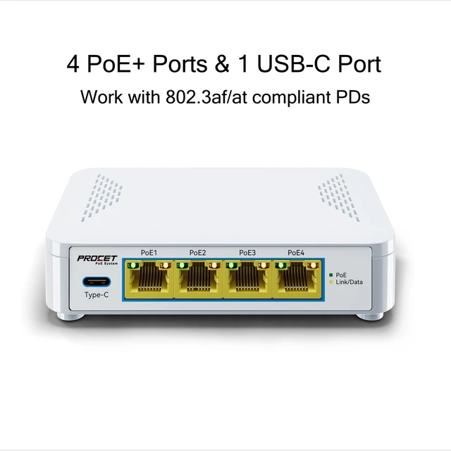 Alt view image 2 of 5 - Gigabit 5 Port PoE Passthrough Switch with 1 USB-C 5V2A Port, Small PoE Powered Switch 4 PoE+ Output 802.3af/at & 1 PoE++ Input 802.3bt Compliant, Outdoor PoE Extender No Power Required, EN-PEX04GBC