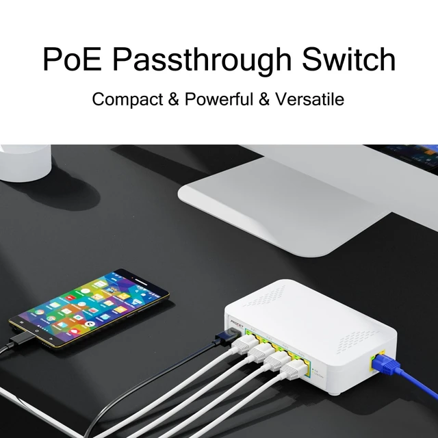 Alt view image 5 of 5 - Gigabit 5 Port PoE Passthrough Switch with 1 USB-C 5V2A Port, Small PoE Powered Switch 4 PoE+ Output 802.3af/at & 1 PoE++ Input 802.3bt Compliant, Outdoor PoE Extender No Power Required, EN-PEX04GBC