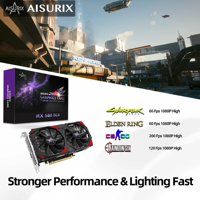 Alt view image 4 of 5 - Kelinx AISURIX RX 580 8GB GDDR5 Graphics Card 2*HDMI/1*DP Gaming GPU