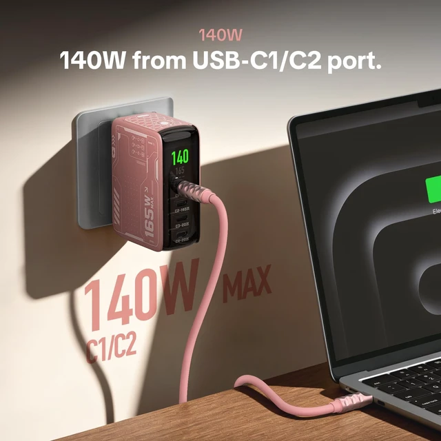 Alt view image 3 of 5 - MFish E-Rhino 165W 4-Port GaN USB C Charger, 140W MacBook Pro Charger