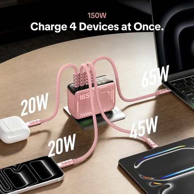 Alt view image 4 of 5 - MFish E-Rhino 165W 4-Port GaN USB C Charger, 140W MacBook Pro Charger