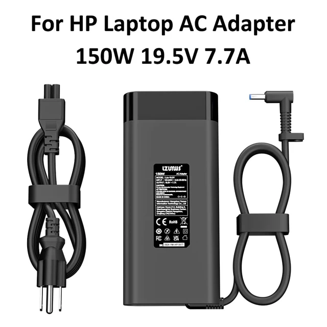 Alt view image 2 of 5 - 150W AC Adapter for HP Laptop Charger, 19.5V 7.7A, 4.5x3.0mm Tip
