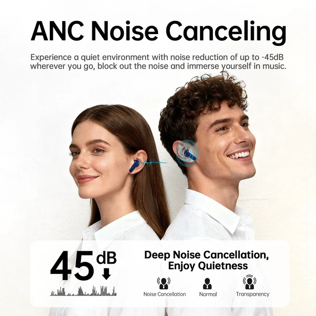 Alt view image 2 of 5 - xinwld Adaptive Hybrid Active Noise Canceling 2026 Wireless Earbuds, 6 Mics ENC Clear Call Ear Buds, Hi-Res Audio Deep Bass Bluetooth 5.4 Headphones, 40H Playtime, Wireless Charging, LED