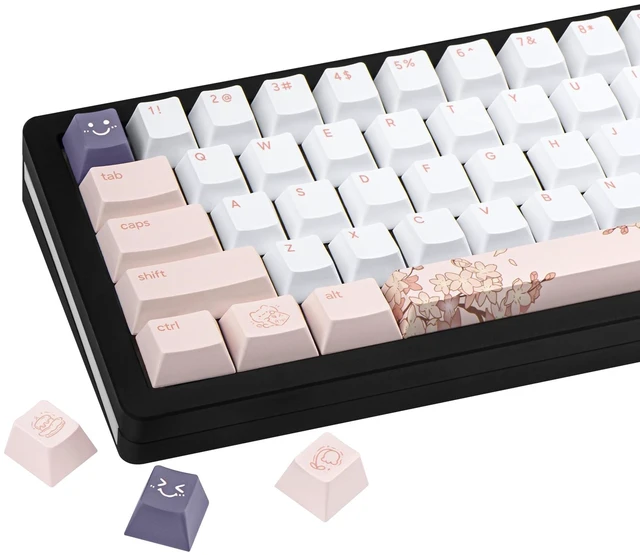 Main image of TICKTYYPE PBT Pink Keycaps, Cherry Blossom Theme Keyboard Keycaps