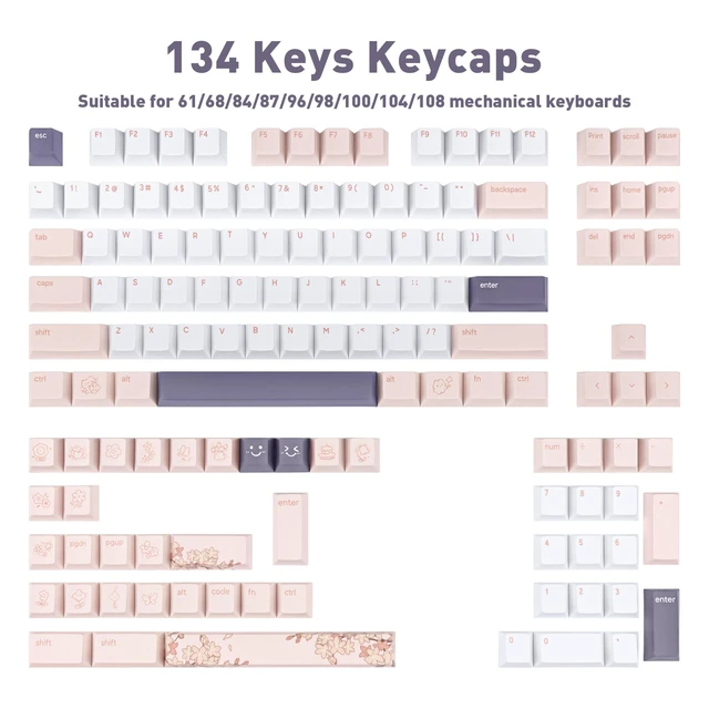 Alt view image 2 of 5 - TICKTYYPE PBT Pink Keycaps, Cherry Blossom Theme Keyboard Keycaps
