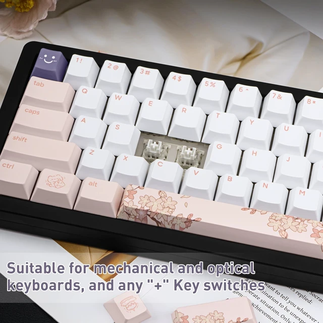 Alt view image 3 of 5 - TICKTYYPE PBT Pink Keycaps, Cherry Blossom Theme Keyboard Keycaps