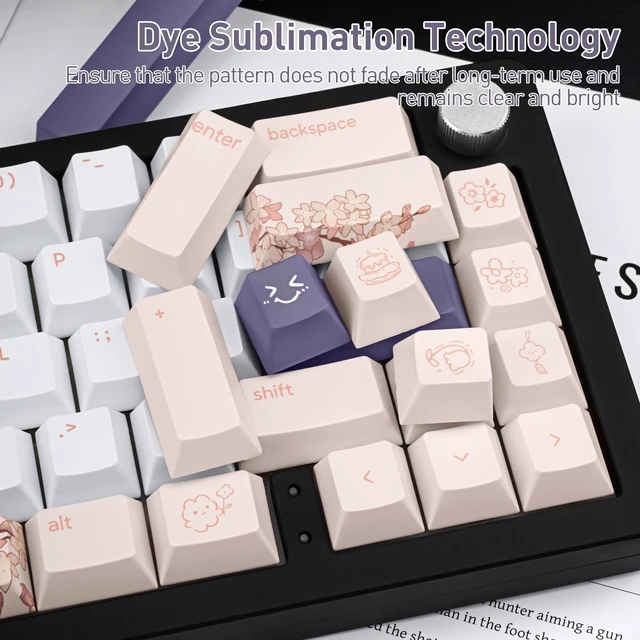 Alt view image 4 of 5 - TICKTYYPE PBT Pink Keycaps, Cherry Blossom Theme Keyboard Keycaps