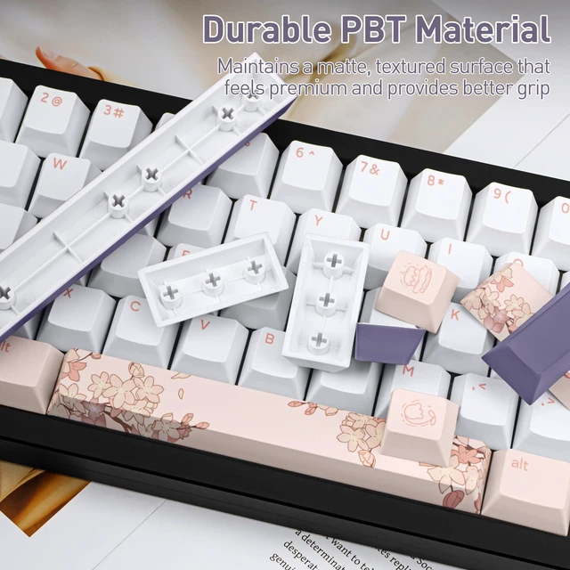 Alt view image 5 of 5 - TICKTYYPE PBT Pink Keycaps, Cherry Blossom Theme Keyboard Keycaps