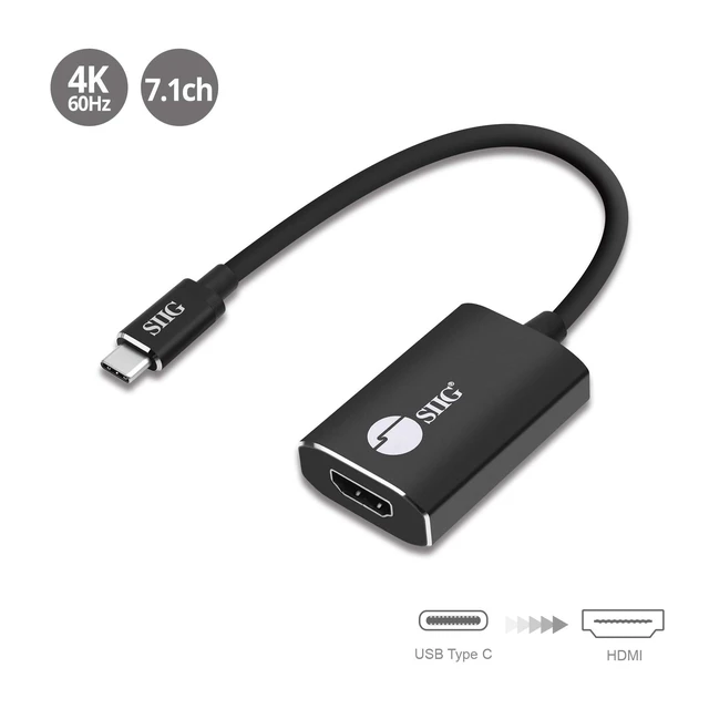 Alt view image 2 of 5 - SIIG CB-TC0C12-S1 USB Type C to 4K HDMI Cable Adapter - Thunderbolt 3 Compatible - Male to Female Converter - Reversible Plug Design - Supports 6.0Gbps Bandwidth