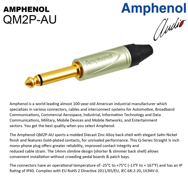 Alt view image 5 of 5 - 8 Foot - WBC-PRO-Guitar 20 AWG - Low-Cap (18pF/ft) Pro-Grade Graphite-Based - Dual-Shielded Guitar, Bass, Instrument Cable with Amphenol QM2R-AU & QM2P-AU Inch (6.35mm) Gold TS Connectors