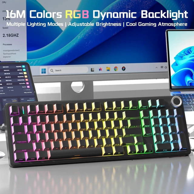 Alt view image 4 of 5 - Aula F99 Pro Wireless Silent Mechanical Office Keyboard with Knob Num Pad
