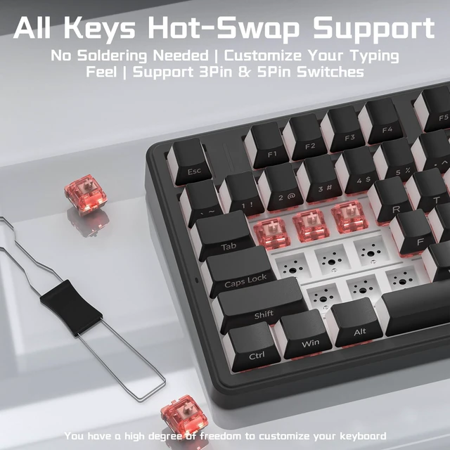 Alt view image 5 of 5 - Aula F99 Pro Wireless Silent Mechanical Office Keyboard with Knob Num Pad