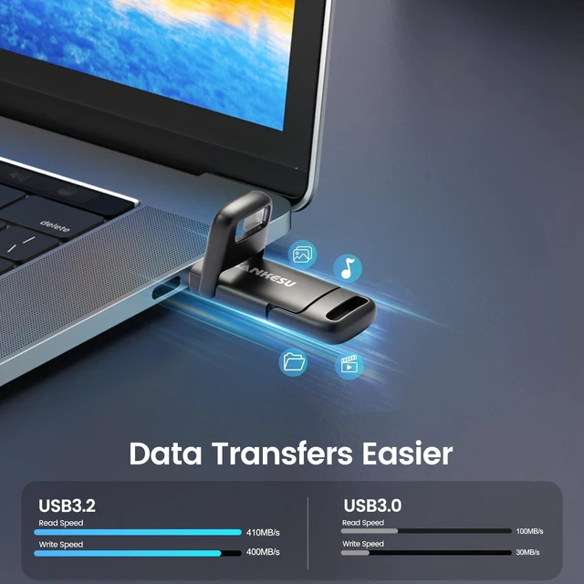 Alt view image 2 of 5 - SANKESU 1TB Flash Drive, Dual USB 3.2 Gen 1 USB-A & USB-C, 400MB/s Solid State Thumb Drive, Memory Stick for iPhone 15/16/17, Android, Tablet, Laptop, Mac,Smart TV (1-Pack)