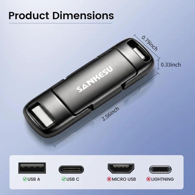 Alt view image 5 of 5 - SANKESU 1TB Flash Drive, Dual USB 3.2 Gen 1 USB-A & USB-C, 400MB/s Solid State Thumb Drive, Memory Stick for iPhone 15/16/17, Android, Tablet, Laptop, Mac,Smart TV (1-Pack)