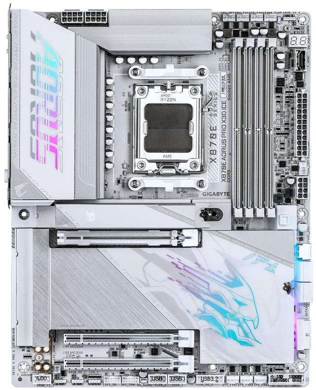 Alt view image 5 of 5 - GIGABYTE X870E AORUS PRO X3D ICE AMD AM5 LGA 1718 ATX Motherboard, Ryzen 9000/8000/7000, DDR5, 18+2+2 Power Phase, 4X M.2, PCIe 5.0, WiFi, 5GbE
