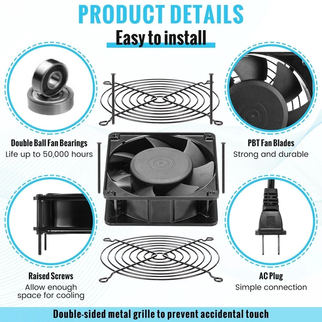 Alt view image 3 of 5 - Glooglitter 120v Ac Cooling Muffin Fans, Exhaust Fans,8 Pack,120mm*38mm
