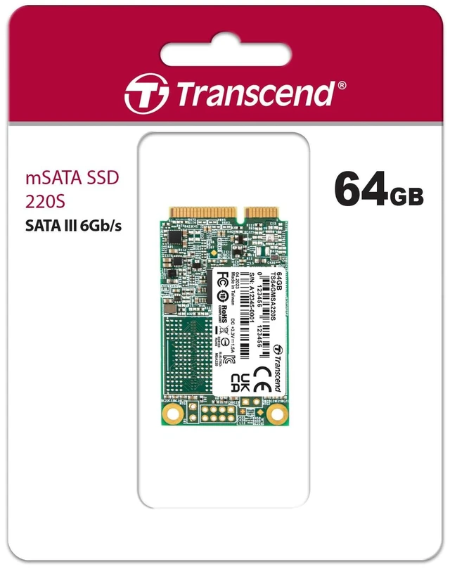Alt view image 2 of 5 - Transcend 64GB MSA220S mSATA SATA III SSD, SLC Cache