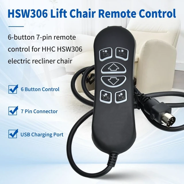 Alt view image 2 of 5 - HSW306 6 Button 7 Pin Lift Chair Remote Control for HHC Hand Control Switch