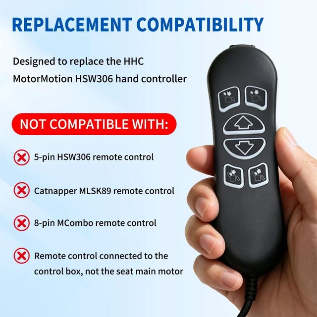 Alt view image 5 of 5 - HSW306 6 Button 7 Pin Lift Chair Remote Control for HHC Hand Control Switch