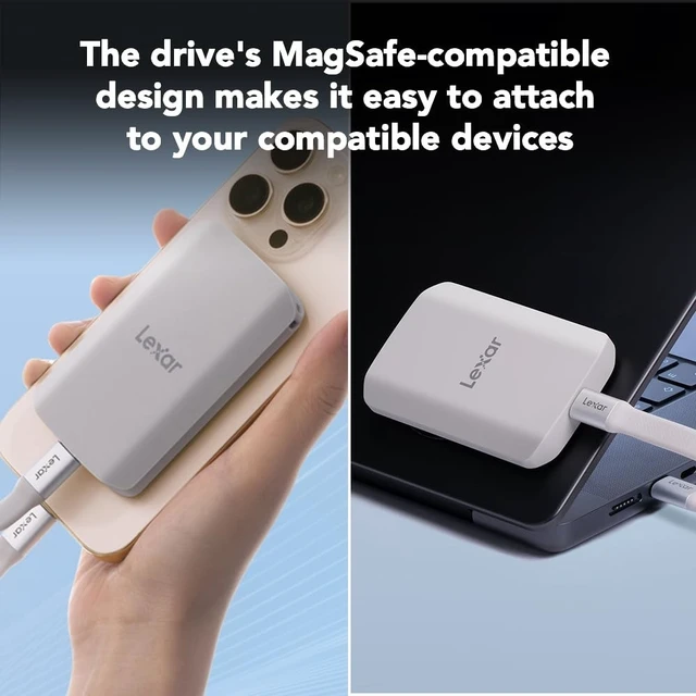 Alt view image 3 of 5 - Lexar 2TB ES5 Magnetic External SSD, Up to 2000MB/s, Compatible w/MagSafe, USB-C Smartphones, iPhone 15/16 or Above, PC, Mac, Supports Apple ProRes & Samsung Pro Video, Silver (LES5XXX002T-RNWNU