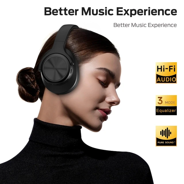 Alt view image 2 of 5 - Oraolo Mission 200 Bluetooth Headphones, Over-Ear Bluetooth 5.3 Headset, 3 EQ Modes 60H Playtime, Low Latency HiFi Deep Bass for PC Cellphone Home Black