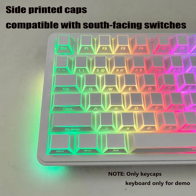 Alt view image 4 of 5 - Ussixchare White PBT Shine Through Keycaps, Side Printed Translucent Keycaps, Double Shot Cherry Profile for MX Switches Mechanical Keyboard