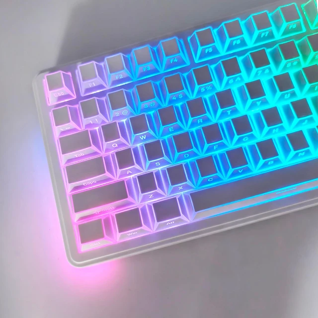Alt view image 2 of 5 - Ussixchare White PBT Shine Through Keycaps, Side Printed Translucent Keycaps, Double Shot Cherry Profile for MX Switches Mechanical Keyboard