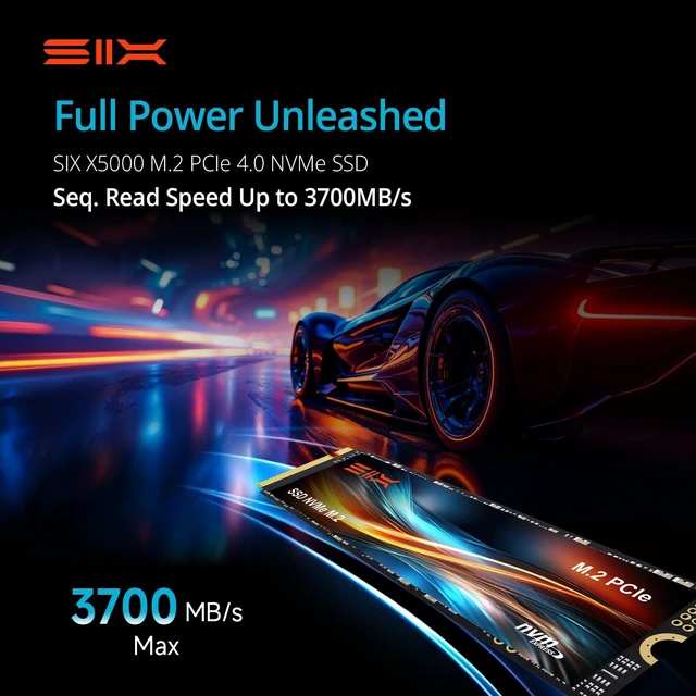 Alt view image 4 of 5 - SIX X5000 1TB M.2 2280 SSD PCIe Gen4x4 NVME SSD Solid State Drive - Up to 3700MB/s Read, 2500MB/s Write