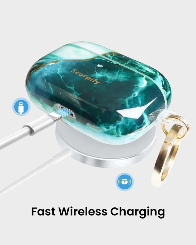 Alt view image 4 of 5 - SCORPIFY for AirPods Pro 3 Case (3rd Generation, 2025) with Keychain, Compatible with Apple AirPod Pro 3, Cute Hard Shell Cover, Wireless Charging Earbuds Case for Women - Emerald Gre