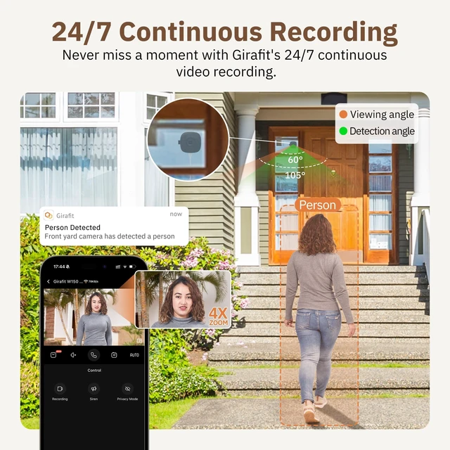 Alt view image 4 of 5 - Girafit 5MP 3K Window Camera, 2.4GHz & 5GHz WiFi Indoor Security Camera for Home, ChroMax AI Color Night Vision, Person & Motion Detection, 24/7 Recording, Easy & Quick Install