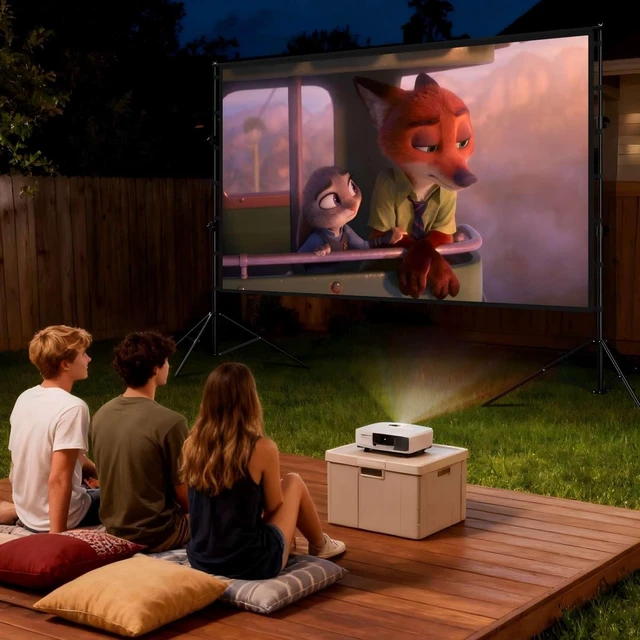 Alt view image 3 of 5 - Outdoor Projector Screen with Stand - 150 Inch Portable Projector Screen Outdoor Indoor Projection Screens 16:9 4K HD Movie Screens with Carry Bag Lightweight Movie Night Supplies