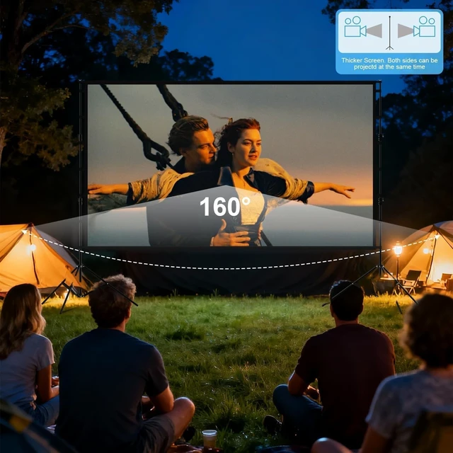 Alt view image 5 of 5 - Outdoor Projector Screen with Stand - 150 Inch Portable Projector Screen Outdoor Indoor Projection Screens 16:9 4K HD Movie Screens with Carry Bag Lightweight Movie Night Supplies