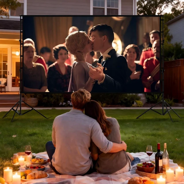 Alt view image 4 of 5 - Outdoor Projector Screen with Stand - 150 Inch Portable Projector Screen Outdoor Indoor Projection Screens 16:9 4K HD Movie Screens with Carry Bag Lightweight Movie Night Supplies