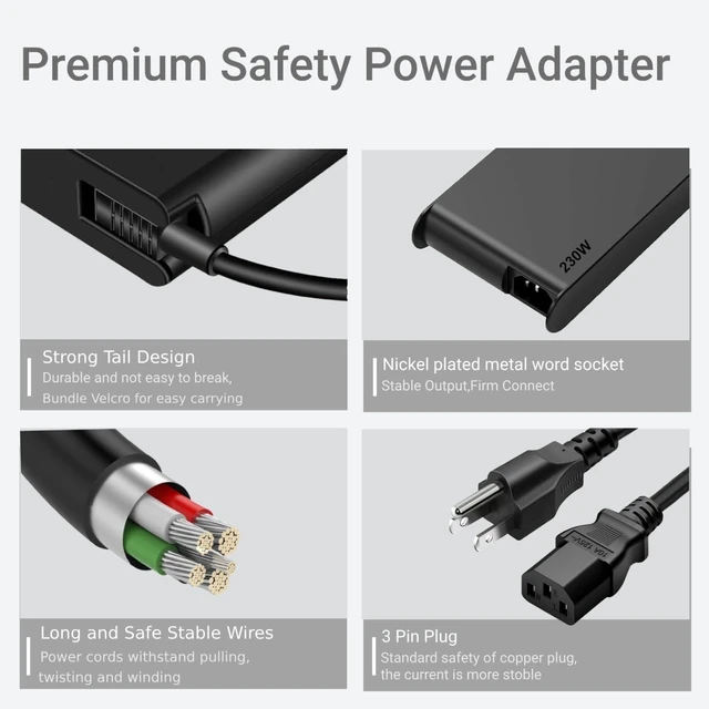 Alt view image 4 of 5 - 300W Laptop Charger Fit for Lenovo Legion 5 5i 5P 7 7i pro 15 16 17 R9000P R9000K Y9000K Y9000X ADL300SDC3A GX21F23045 SA10R16956 5A10W86289 AC 20V 15A Power Adapter