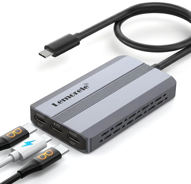 Main image of Lemorele USB-C Video Splitter, Dual USB-C Output 4K@60Hz, 100W PD