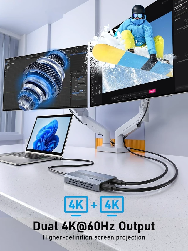Alt view image 4 of 5 - Lemorele USB-C Video Splitter, Dual USB-C Output 4K@60Hz, 100W PD